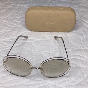 Chloe Carlina Round Oversized Sunglasses Gold Brown 62mm
